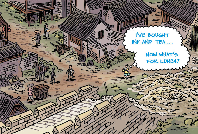 Comic of a person walking around a town