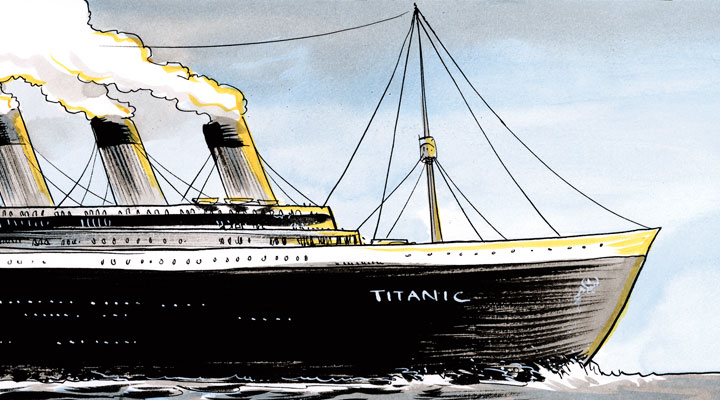 Comic illustration of the Titanic