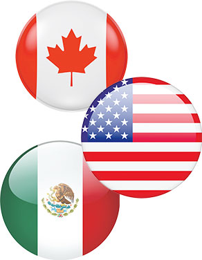 Circular flags of three different countries