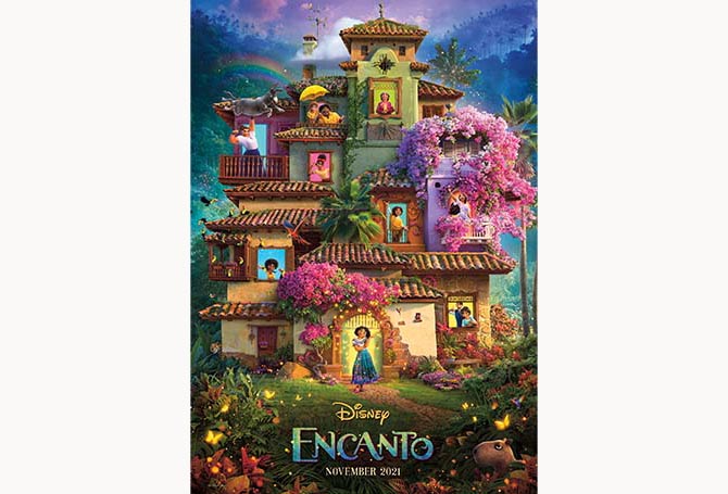 Colorful cartoon house full of family