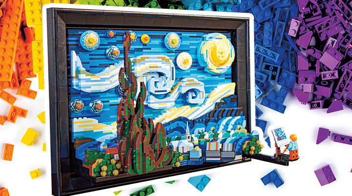 Lego version of Van Gogh&apos;s "Starry Night" and a lego person painting their own version