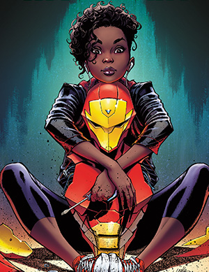 Illustration of a person holding the iron man suit
