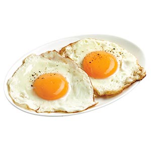 Image of two eggs, sunny-side up on a plate