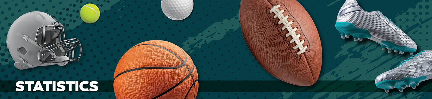 Image of various sports gear with text, "Statistics"
